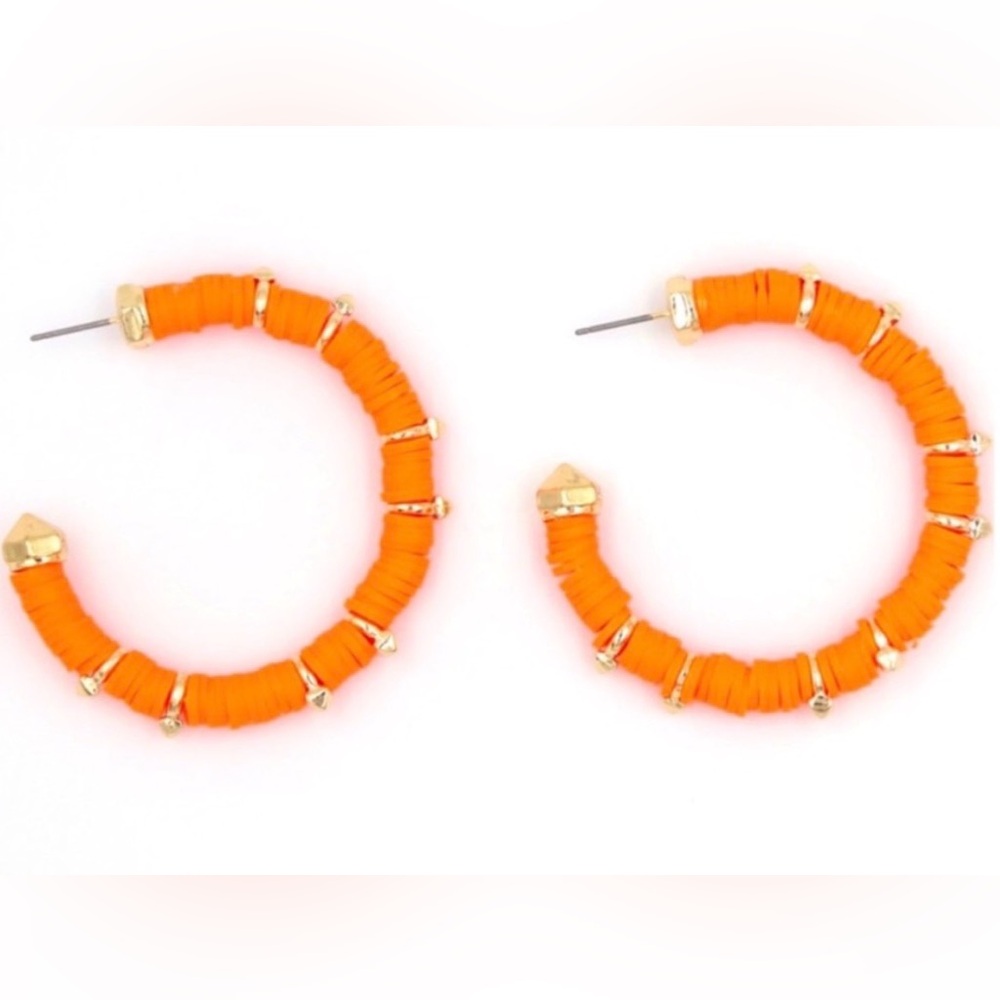 Gold Plated Rivet Orange Hoop Earrings